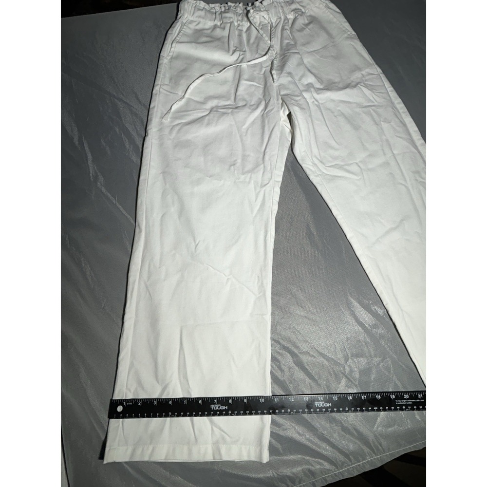 White Linen Elastic Waist Pants with Pockets Size Large - Picture 9 of 14